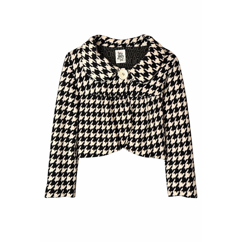 Ivy Jane Houndstooth Cropped Jacket Black White Statement Collar Button Front‎